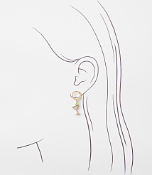 A delicate gold earring shaped like a martini glass with a green gem hangs from a stylized ear against a plain white background. carousel Product Image 2