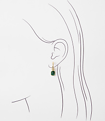 A delicate gold hoop earring with a small emerald gemstone dangles from a stylized outline of an ear against a plain white background. carousel Product Image 2