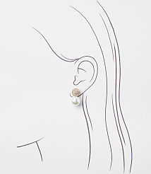 A delicate pearl earring with a sparkling stud hangs from a sketched ear against a plain white background. carousel Product Image 2