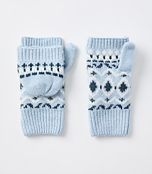 A pair of light blue convertible mittens with a fair isle pattern are laid out on a plain white background. carousel Product Image 1