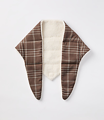 A brown plaid scarf with a cream sherpa lining is laid flat against a plain white background. carousel Product Image 1