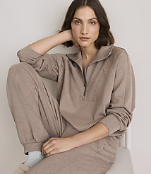 A woman in a brown loungewear set poses against a plain white background. carousel Product Image 2