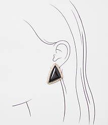 A triangular black earring with a diamond-encrusted border is displayed on a sketch of a woman's ear against a white background. carousel Product Image 2