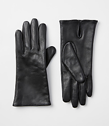 A pair of black leather gloves lies on a plain white background. carousel Product Image 1