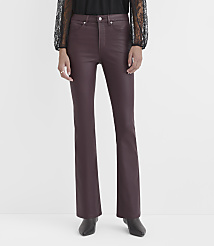 A person wearing a black lace top and burgundy faux-leather trousers stands against a plain white background. carousel Product Image 1