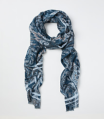 A teal paisley-patterned scarf is laid out against a plain white background. carousel Product Image 1