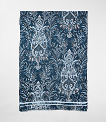 A blue and white paisley patterned shawl is centered against a plain white background. carousel Product Image 2
