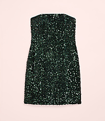 A sparkling dark green sequined mini dress is centered against a plain light pink background. carousel Product Image 2