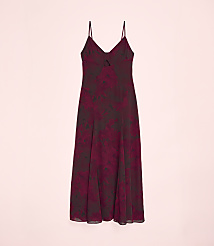 A maroon floral print slip dress is centered against a plain light pink background. carousel Product Image 4