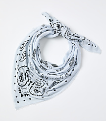 A light blue paisley-patterned bandana is tied in a knot against a plain white background. carousel Product Image 1