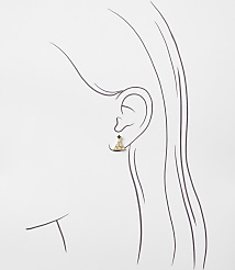 A small gold and green gemstone earring is placed on a minimalist line drawing of a woman's profile against a plain white background. carousel Product Image 2