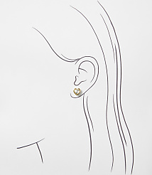 A small heart-shaped gold earring is placed on a simple line drawing of a woman's profile against a plain white background. carousel Product Image 2