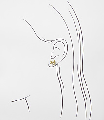 A small gold bow earring is positioned on the ear of a minimalist line drawing of a woman's profile against a plain white background. carousel Product Image 2