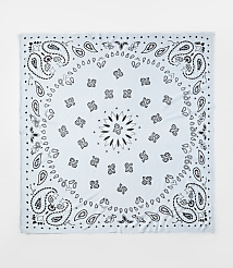 A light blue bandana with black paisley patterns is centered against a plain white background. carousel Product Image 2