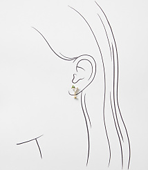 A small gold martini glass earring with a green gemstone sits on a minimalist line drawing of a woman's profile against a plain white background. carousel Product Image 2