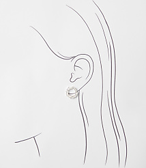 A sparkling circular earring is positioned on a minimalist line drawing of a woman's profile against a plain white background. carousel Product Image 2
