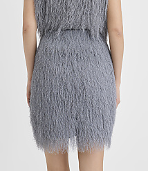 A person is seen from behind wearing a grey shaggy faux-fur dress against a plain white background. carousel Product Image 3