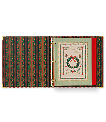 An open, festive green and red patterned binder containing a "Holiday Recipes" page sits against a plain white background. carousel Product Image 3