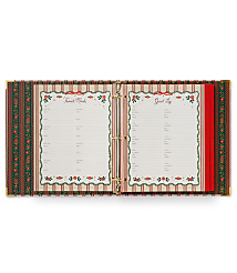 An open holiday-themed planner with "Favorite Meals" and "Guest Log" pages sits against a plain white background. carousel Product Image 5