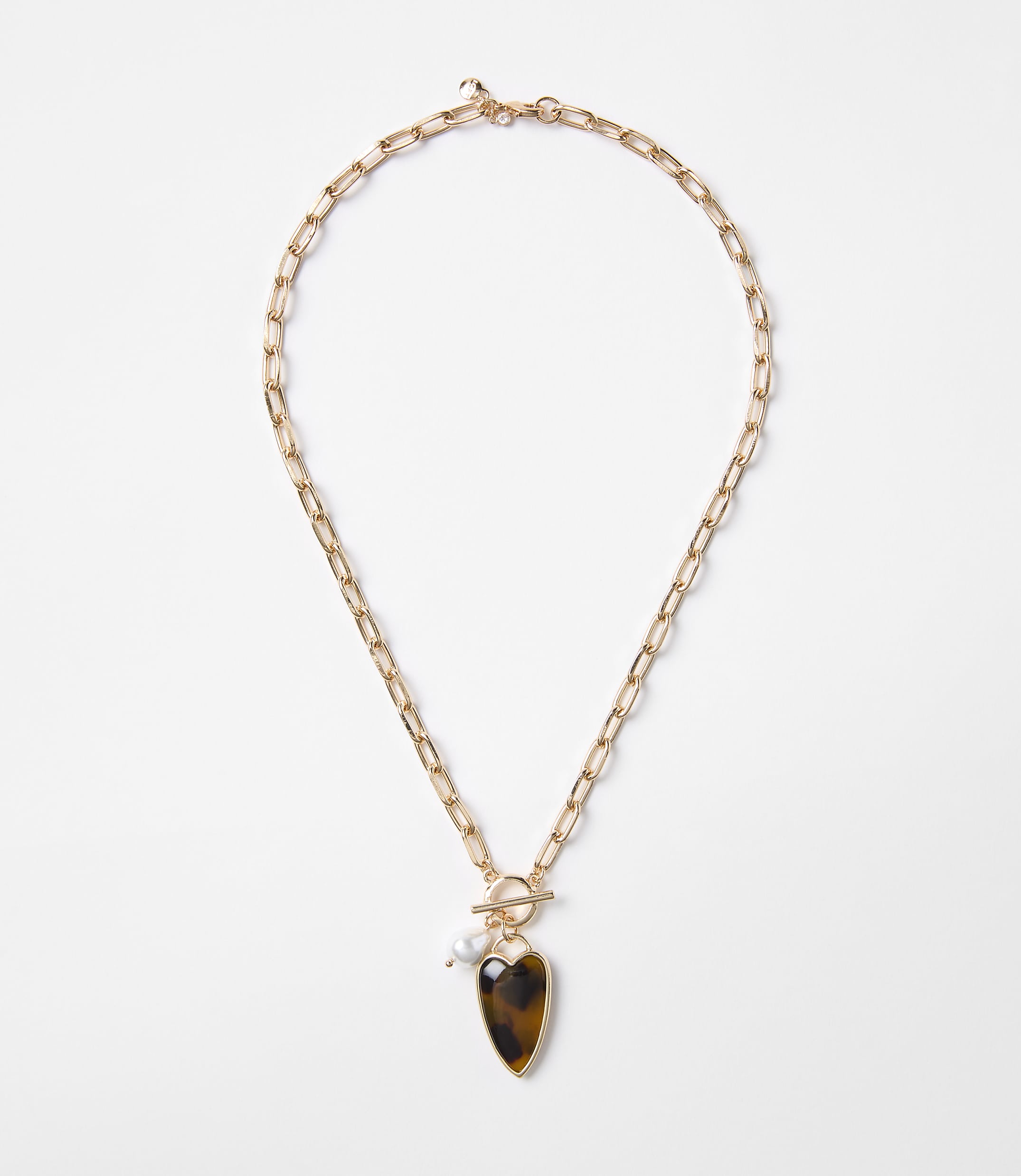 Tortoiseshell Print Heart Toggle Necklace