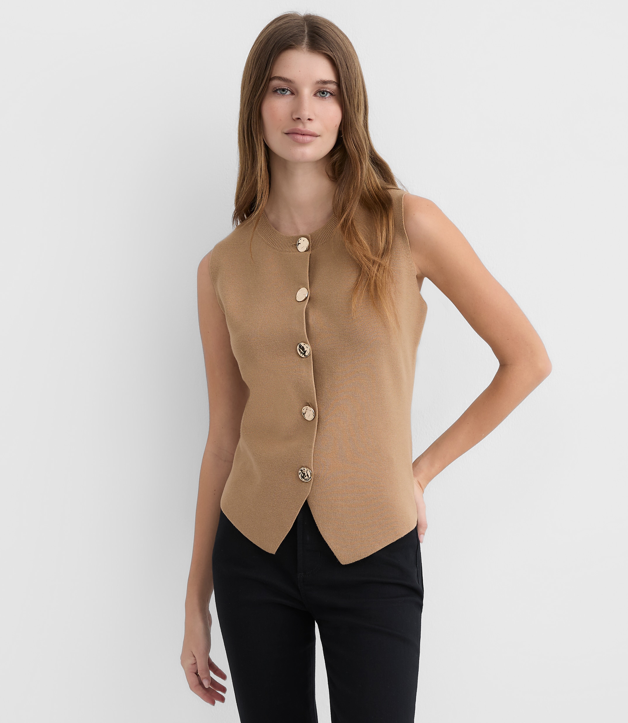 Hammered Metallic Button Sweater Vest