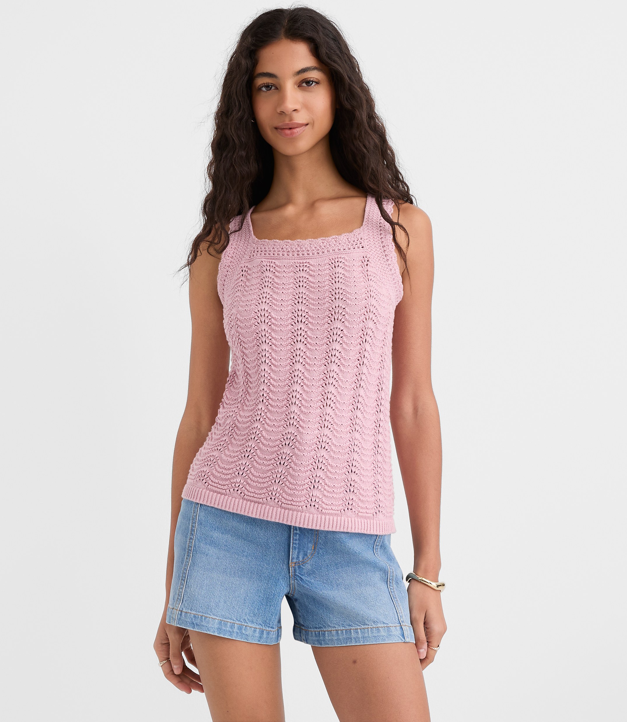 Scalloped Square Neck Sweater Tank Top