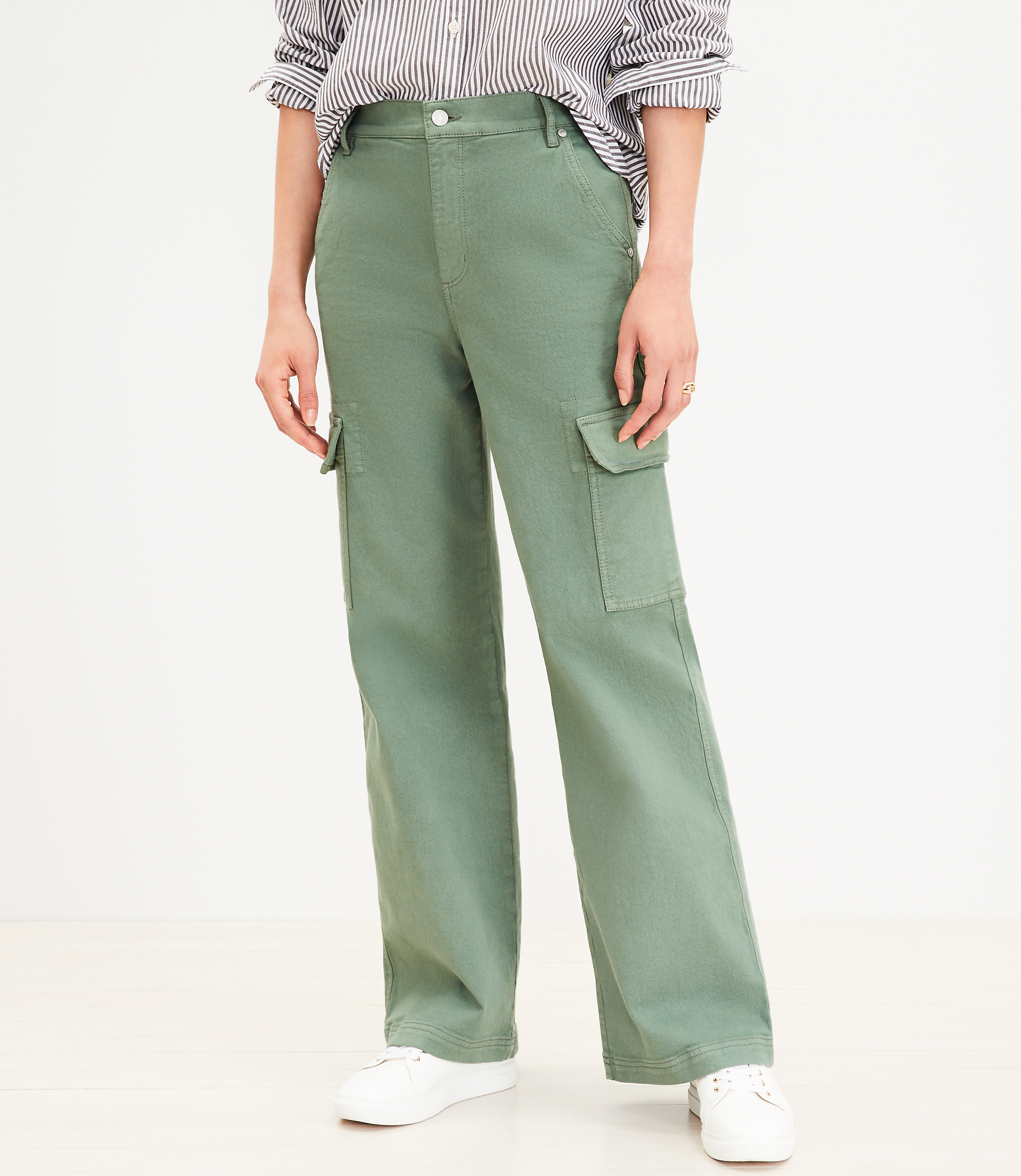 Curvy High Rise Wide Leg Utility Jeans in Mountain Rosemary