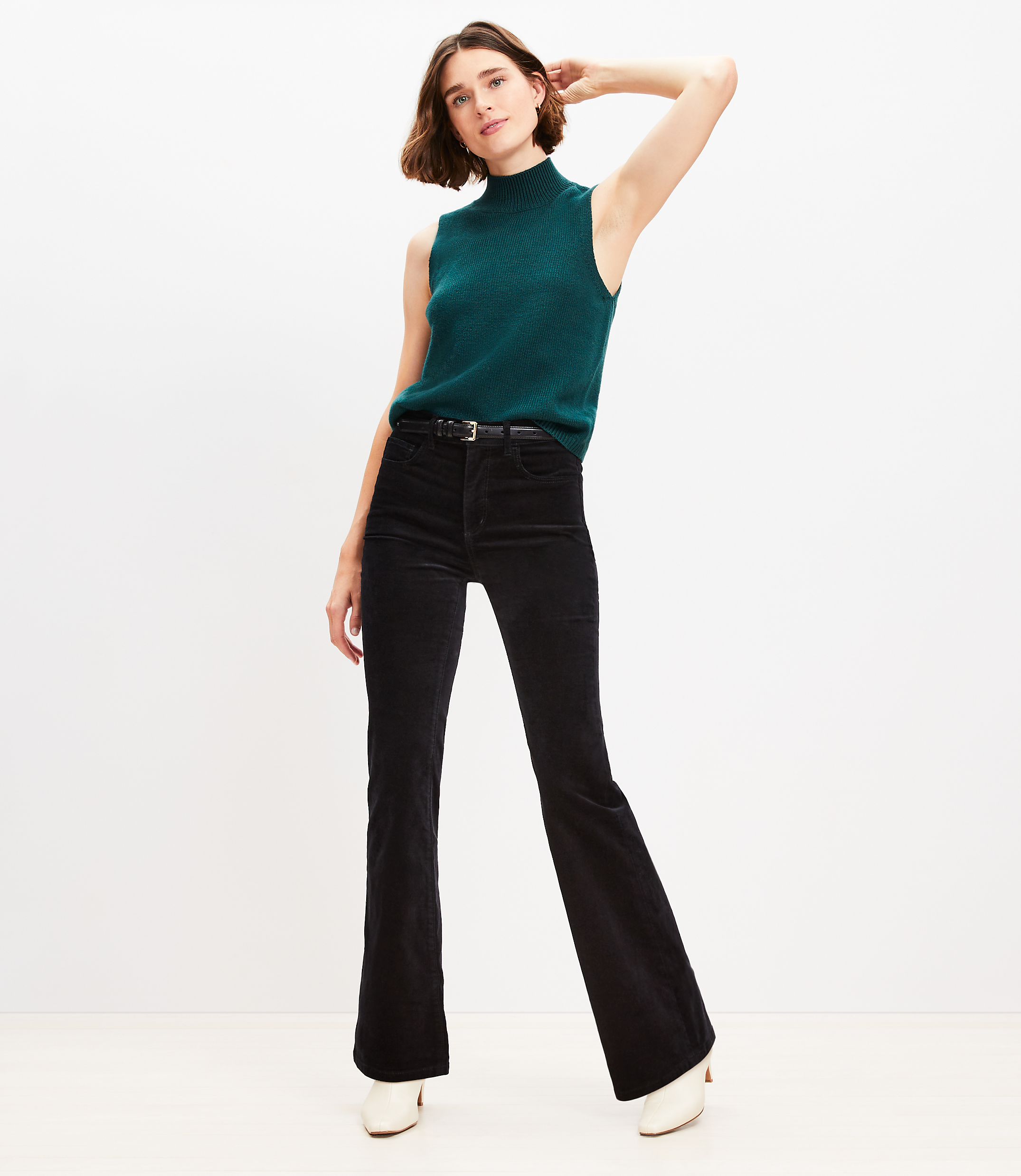 Petite Five Pocket Slim Flare Pants in Velvet
