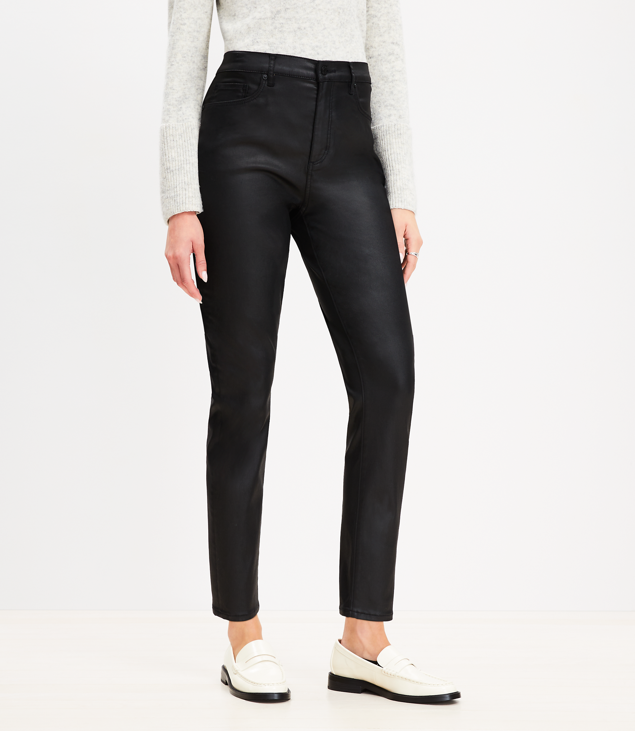 Curvy Coated High Rise Skinny Jeans in Black
