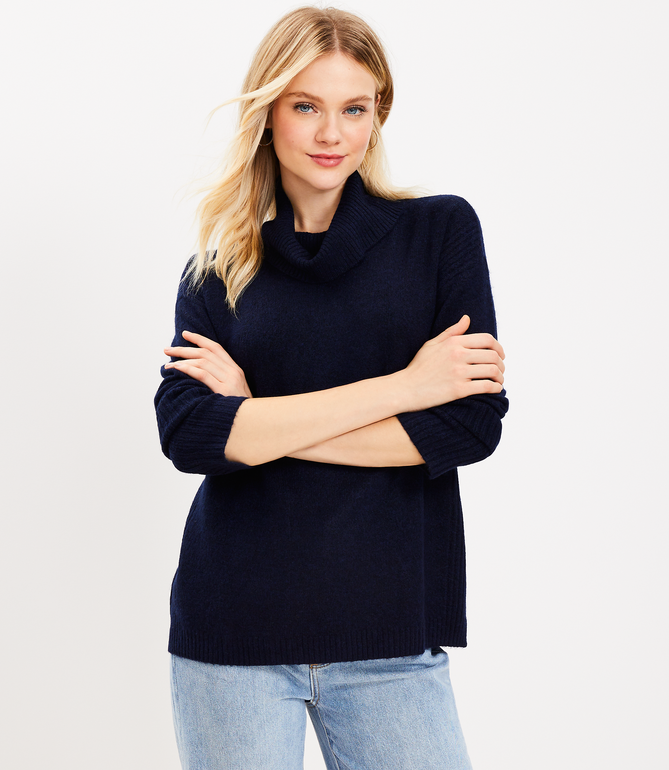 Ribtrim Turtleneck Tunic Sweater
