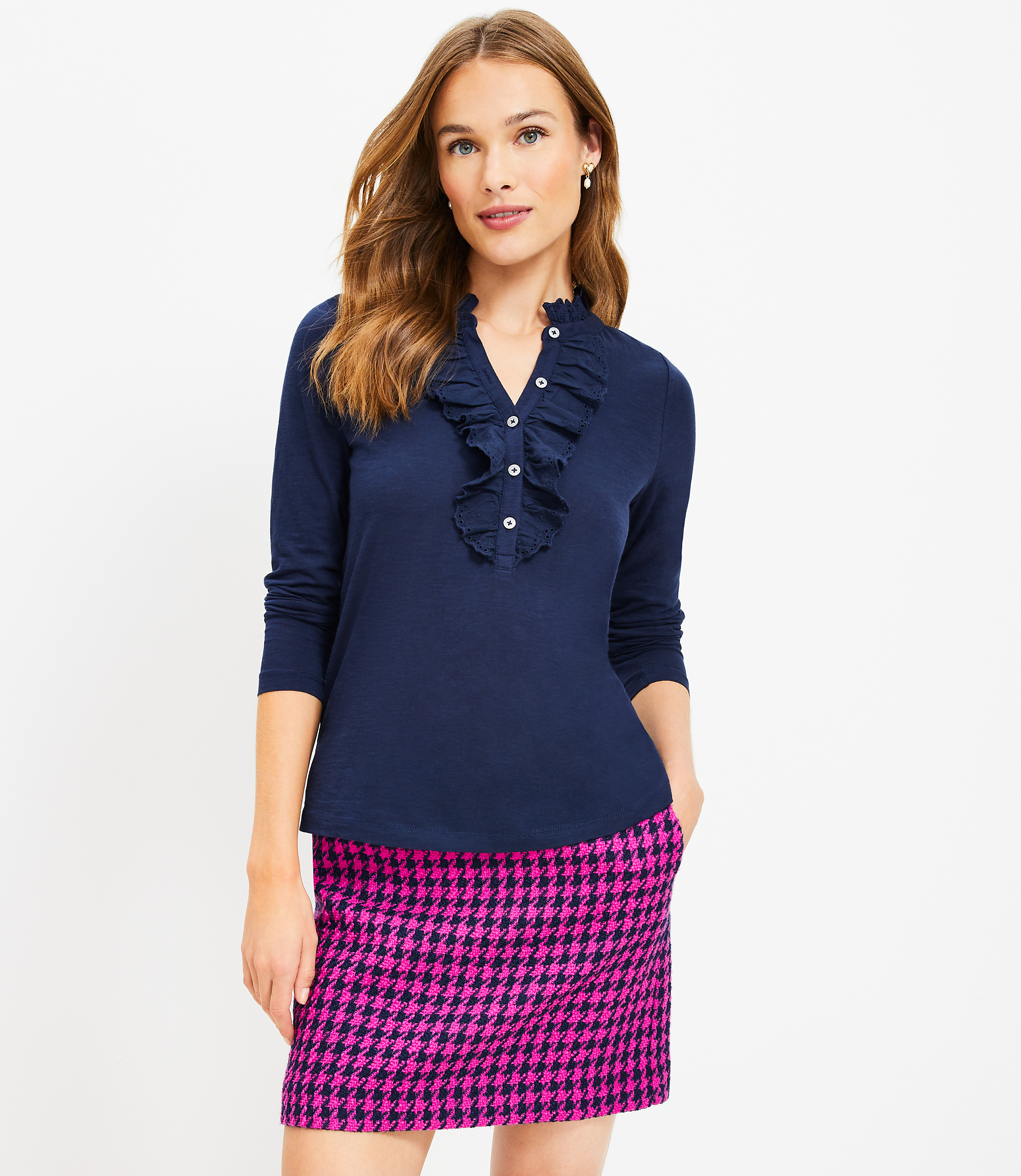 Eyelet Ruffle Henley Top