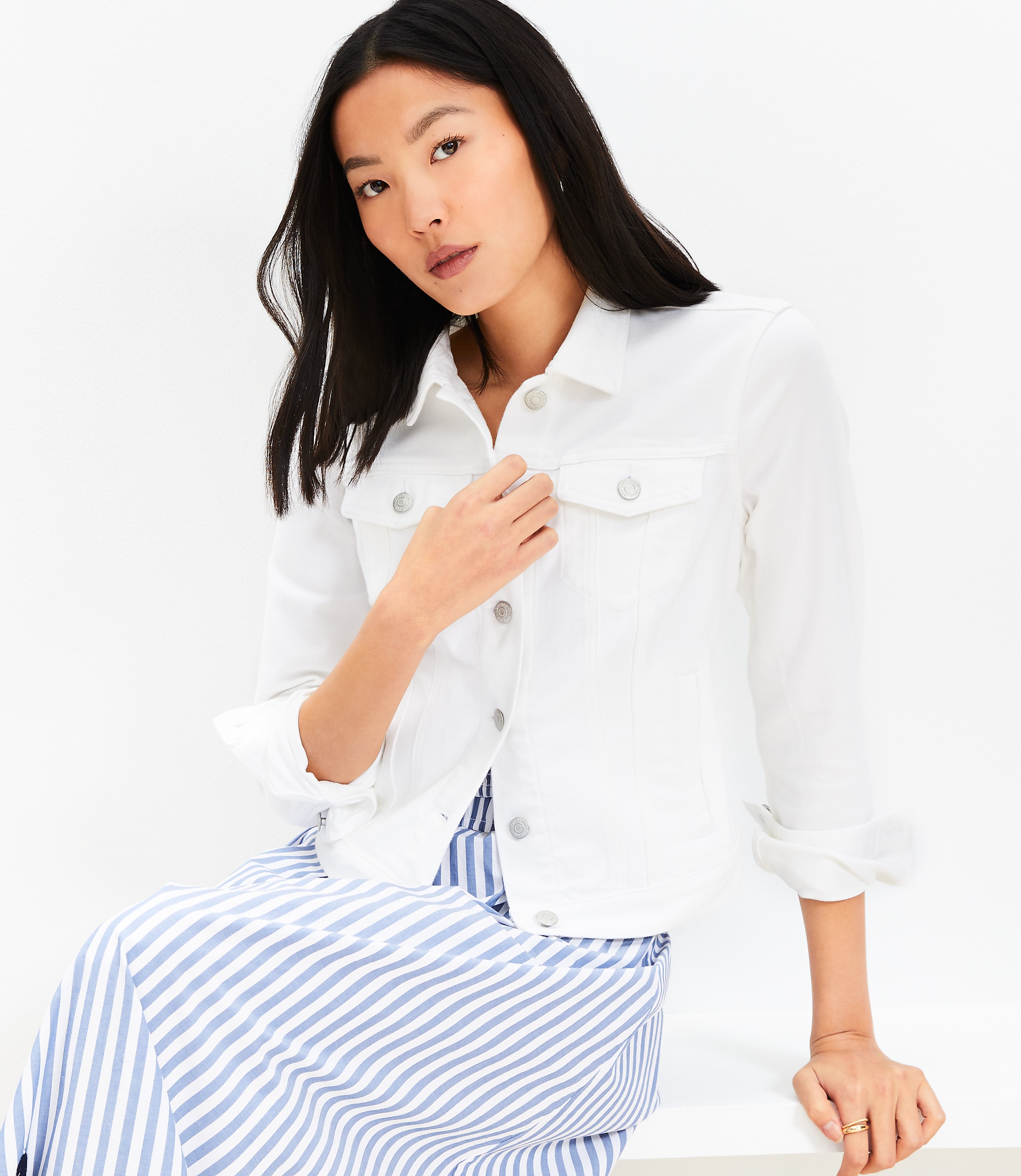 Petite Denim Trucker Jacket in White
