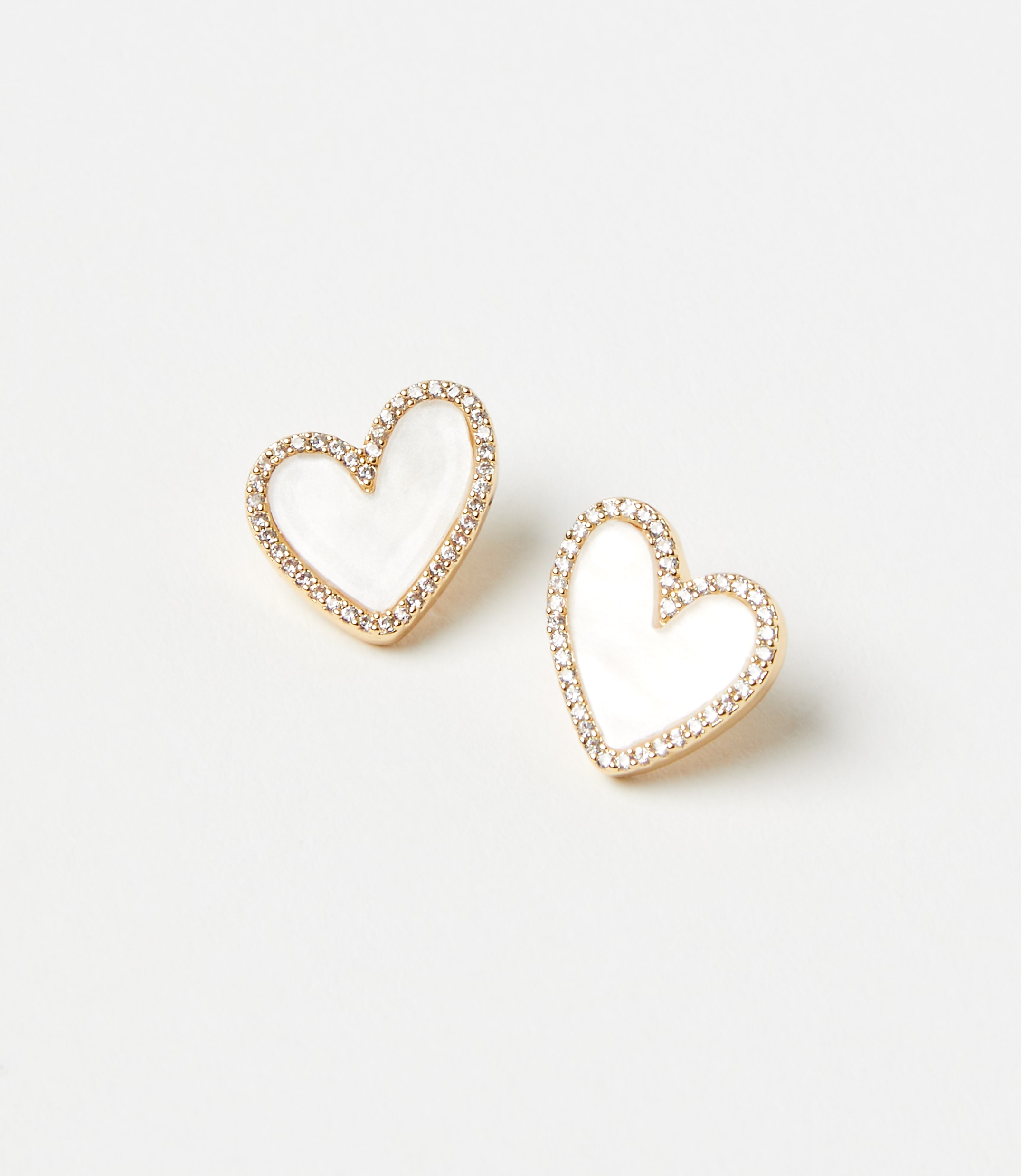 Mother Of Pearl Sparkle Heart Stud Earrings