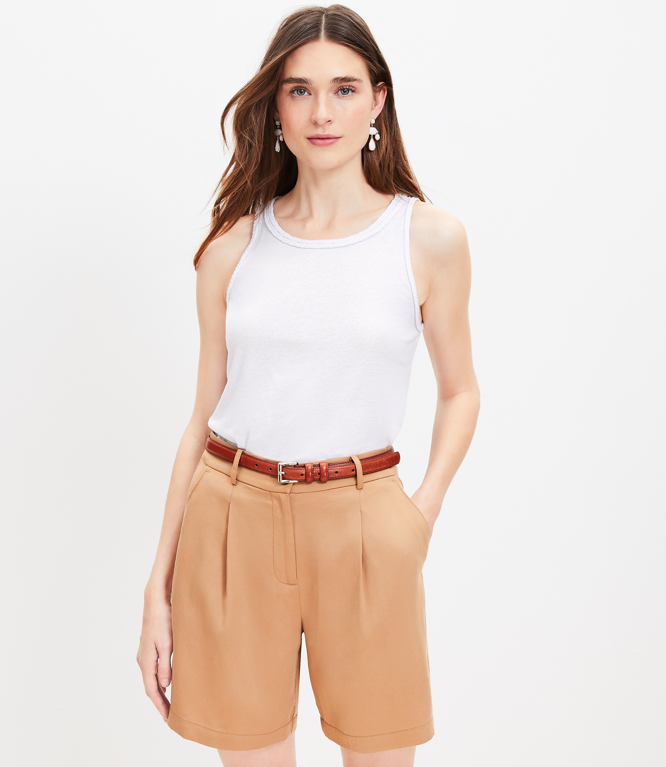 Foil Rope Trim Linen Blend Racerback Tank Top