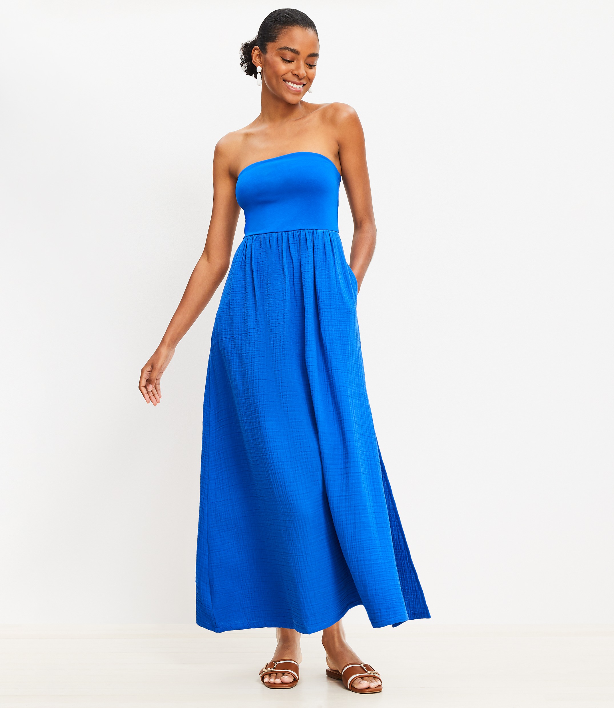 loft beach mixed media pocket maxi dress LOFT Beach Strapless Mixed Media Pocket Maxi Dress