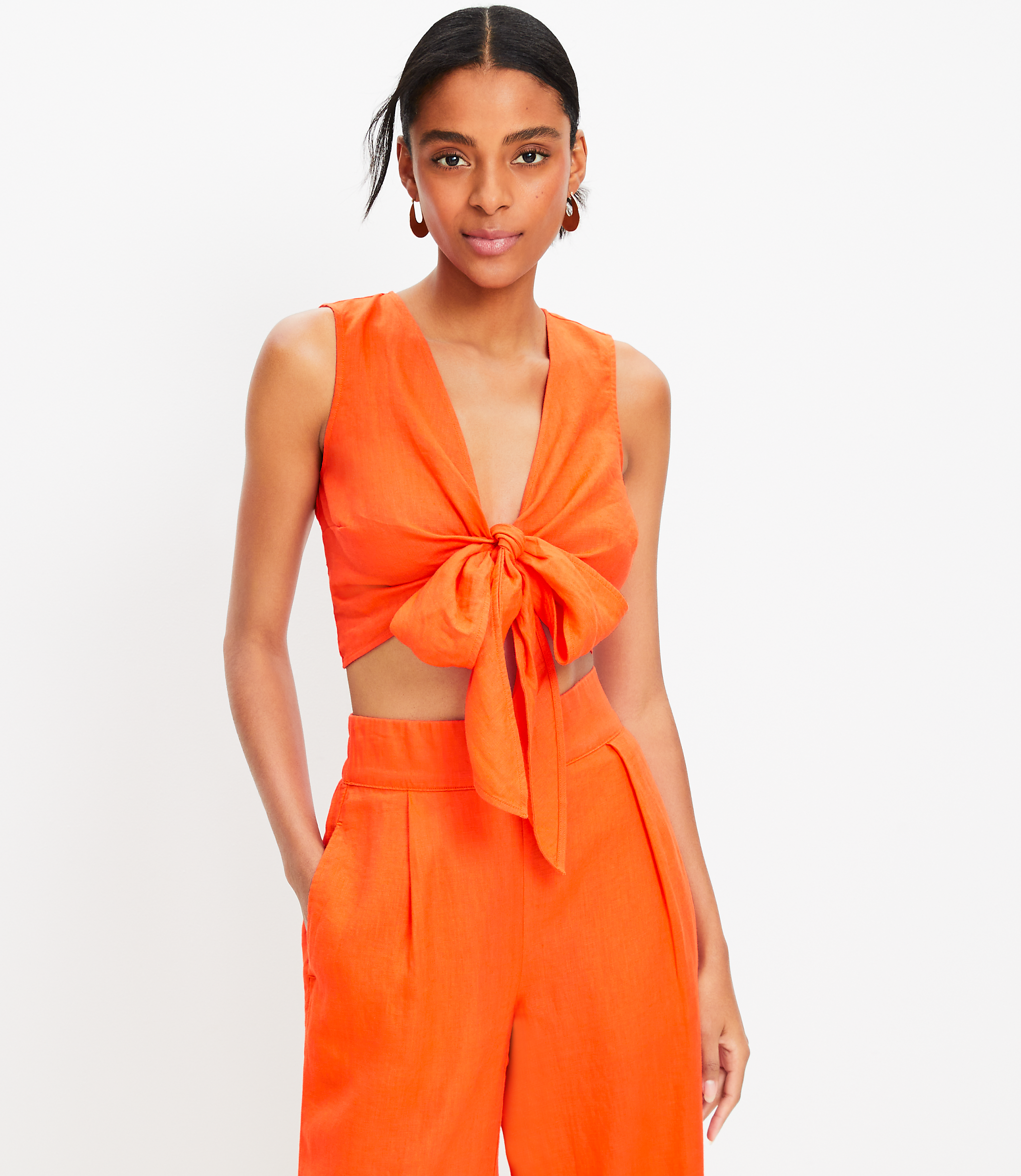 LOFT Beach Tie Front Linen Top