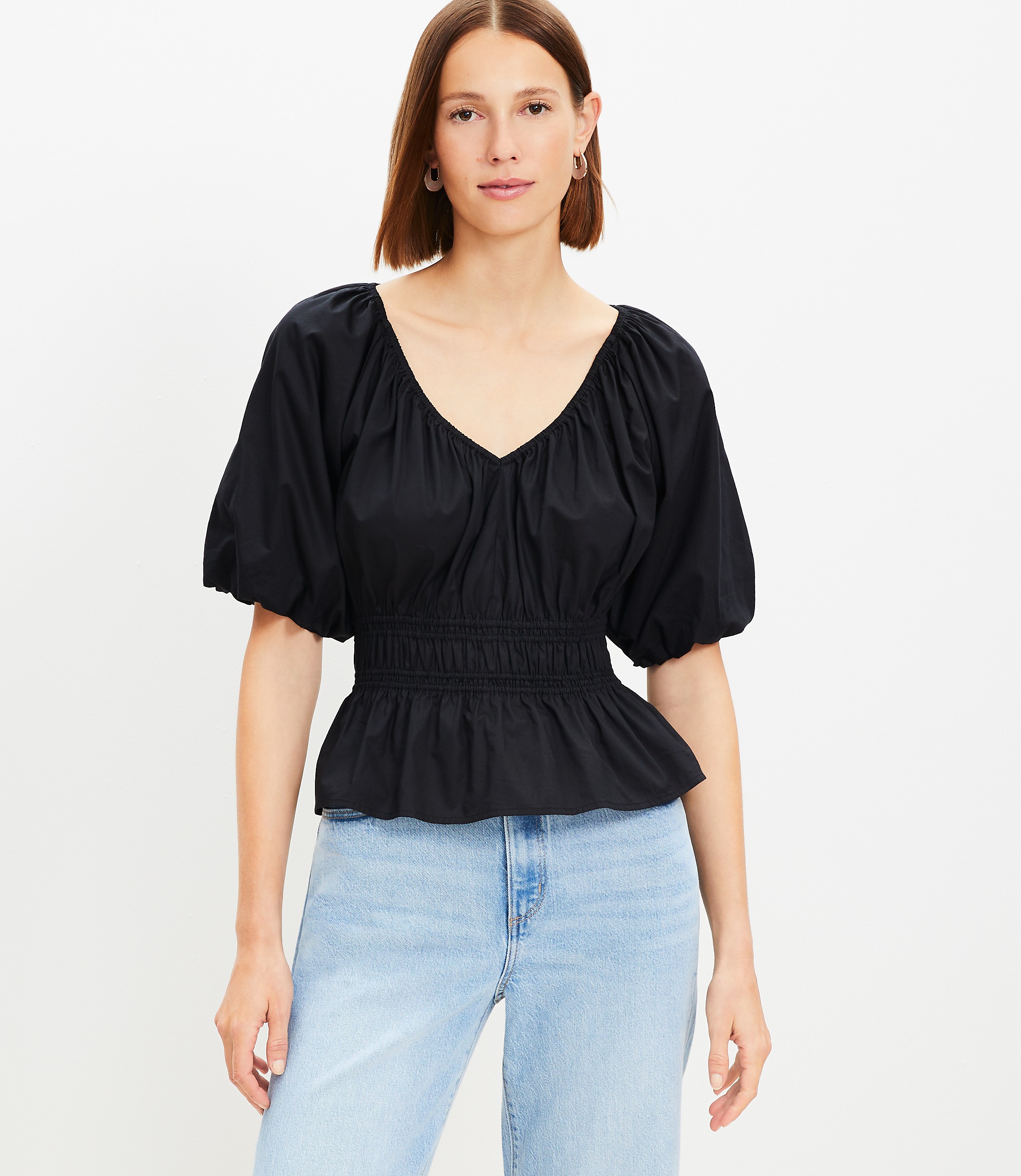 Gathered Waist V-Neck Blouse
