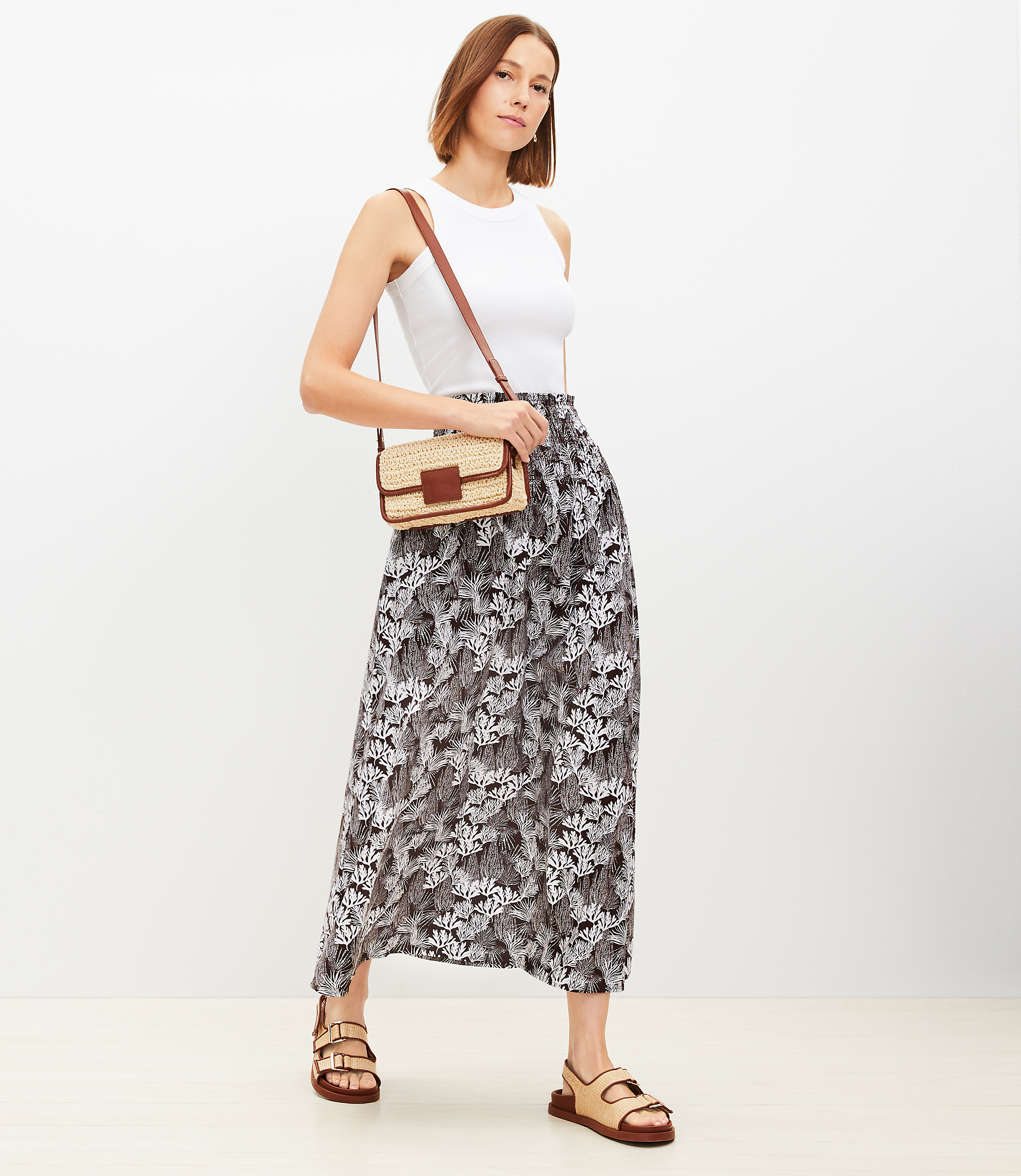 Coral Reef Poplin Smocked Maxi Skirt