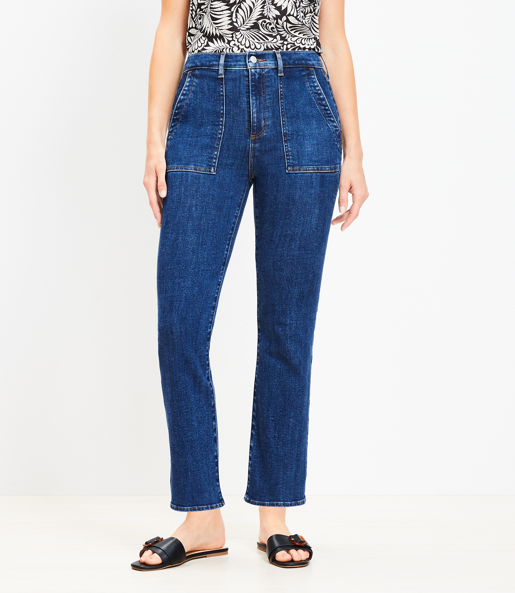 Curvy High Rise Kick Crop Utility Jeans in Dark Rinse Wash