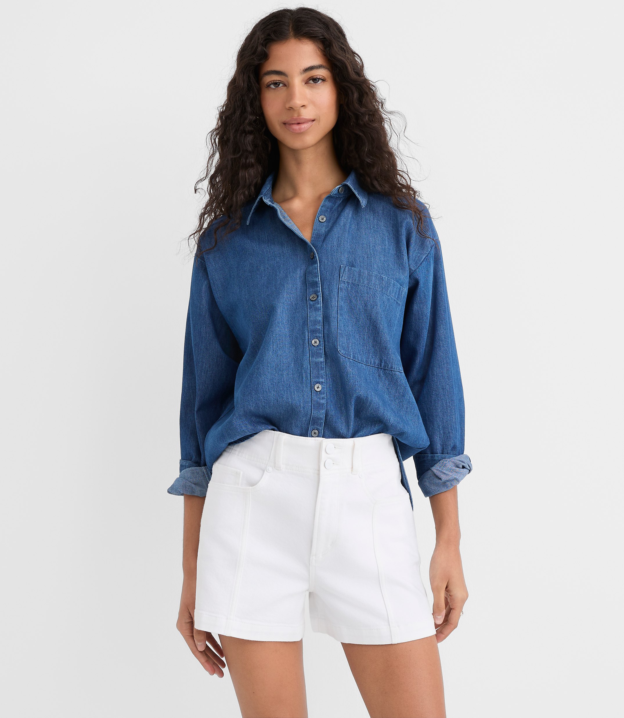 Petite Chambray Everyday Oversized Pocket Shirt