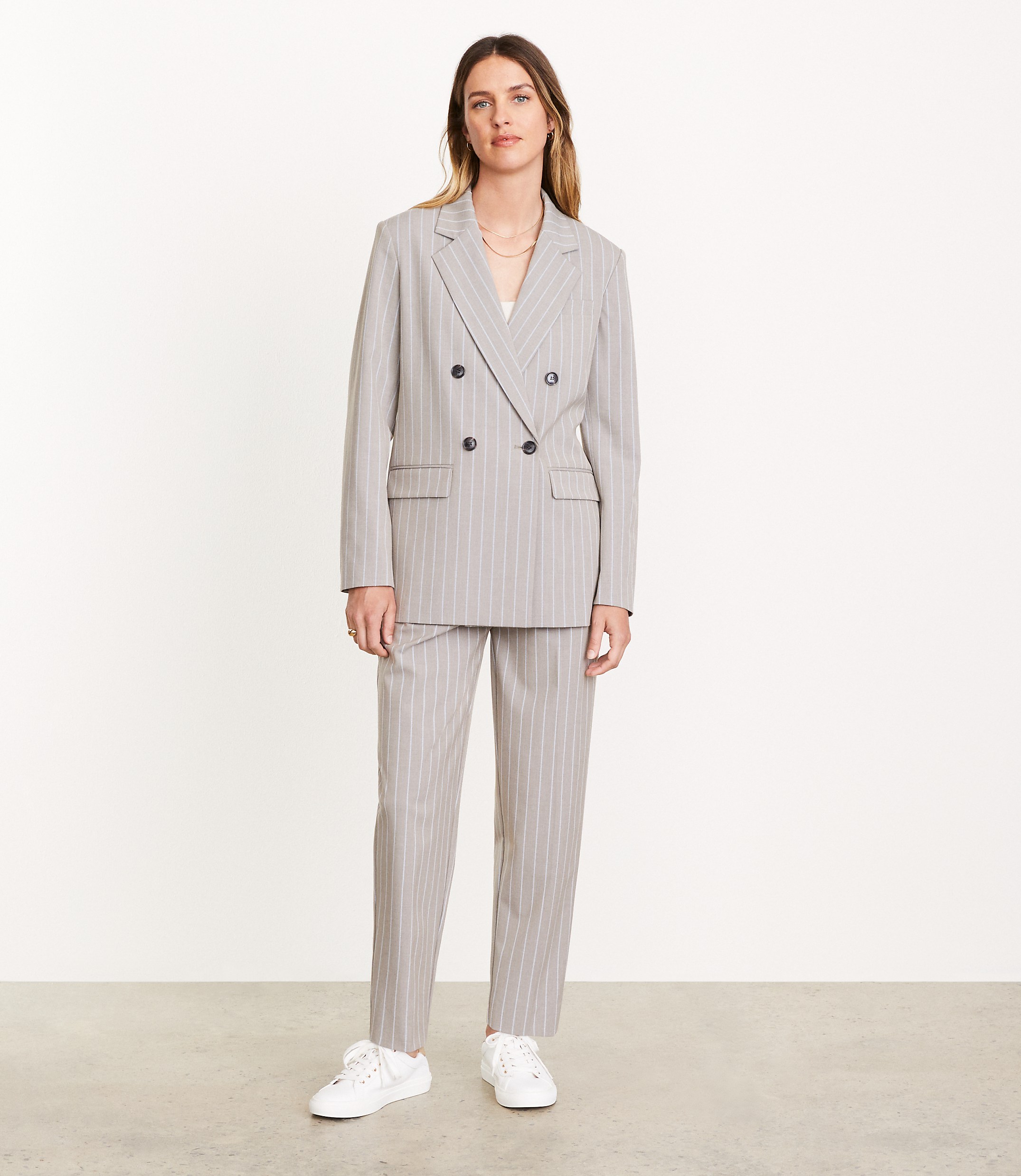 Petite LOFT Versa Striped Seasonless Stretch Double Breasted Blazer