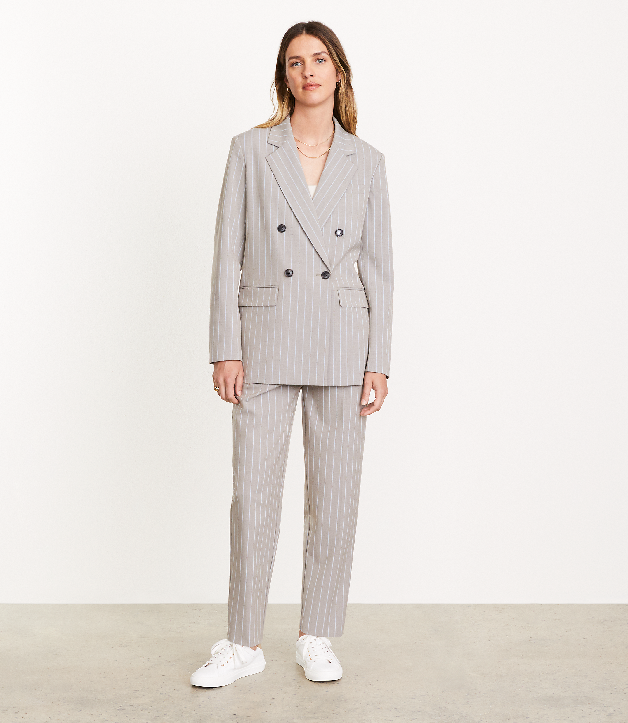 LOFT Versa Striped Seasonless Stretch Double Breasted Blazer