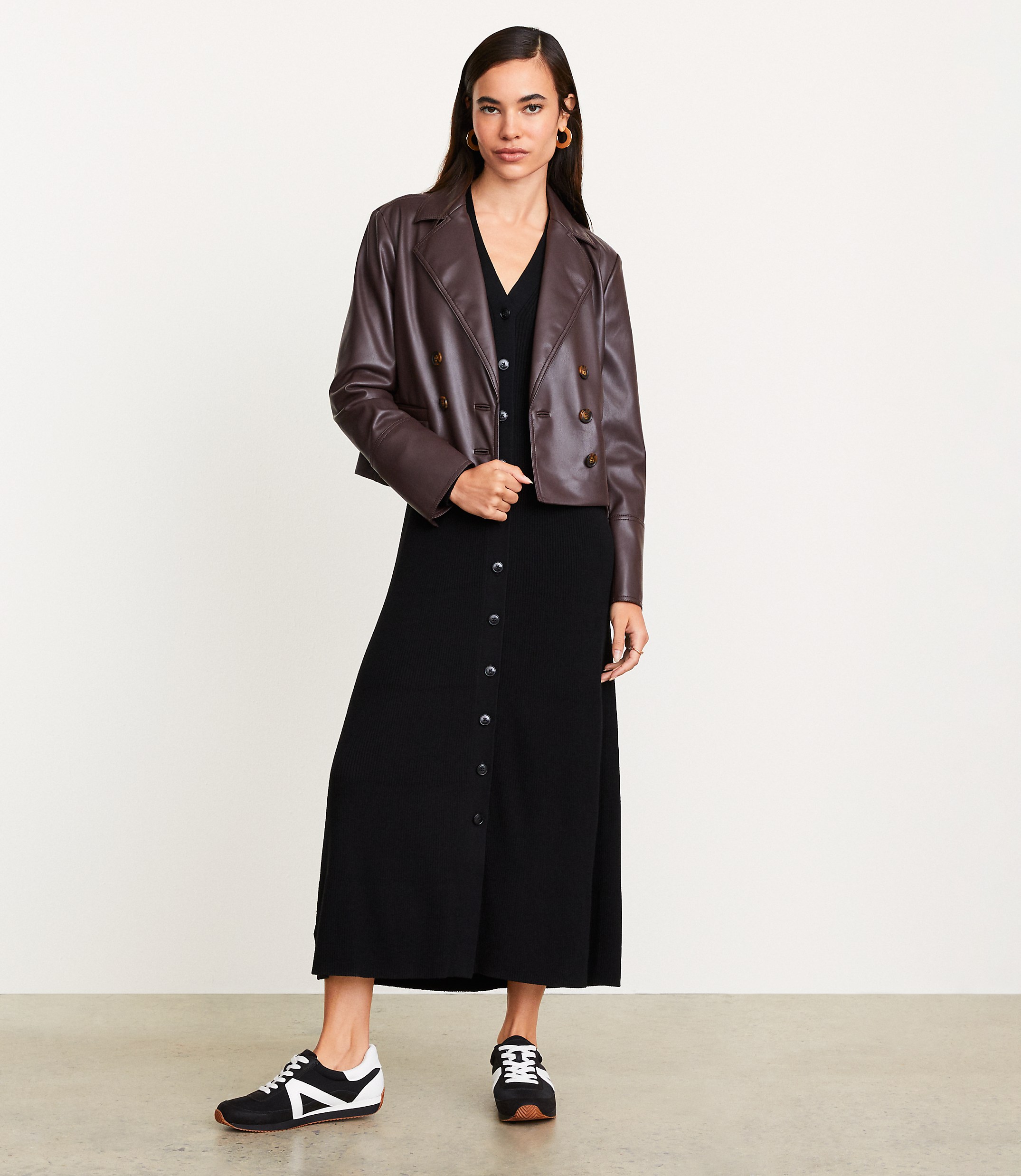 Tall LOFT Versa Faux Leather Cropped Double Breasted Blazer