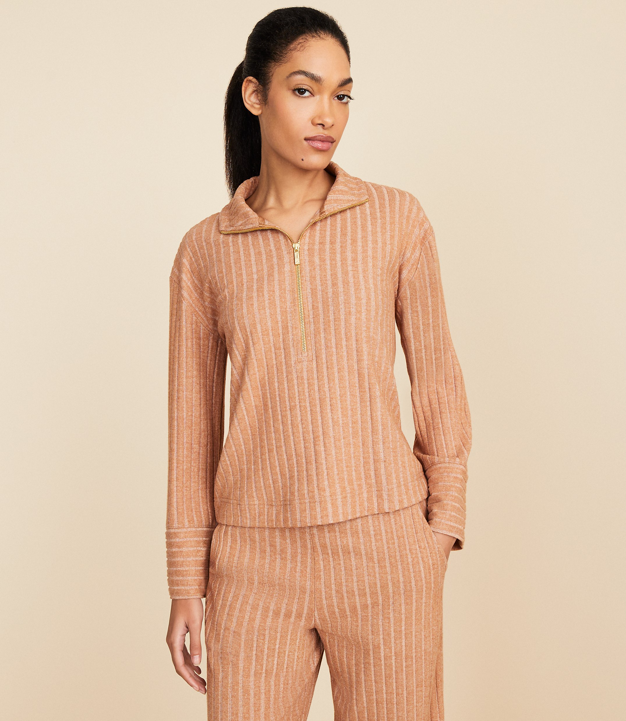 Lou & Grey Brushed Rib Half Zip Top