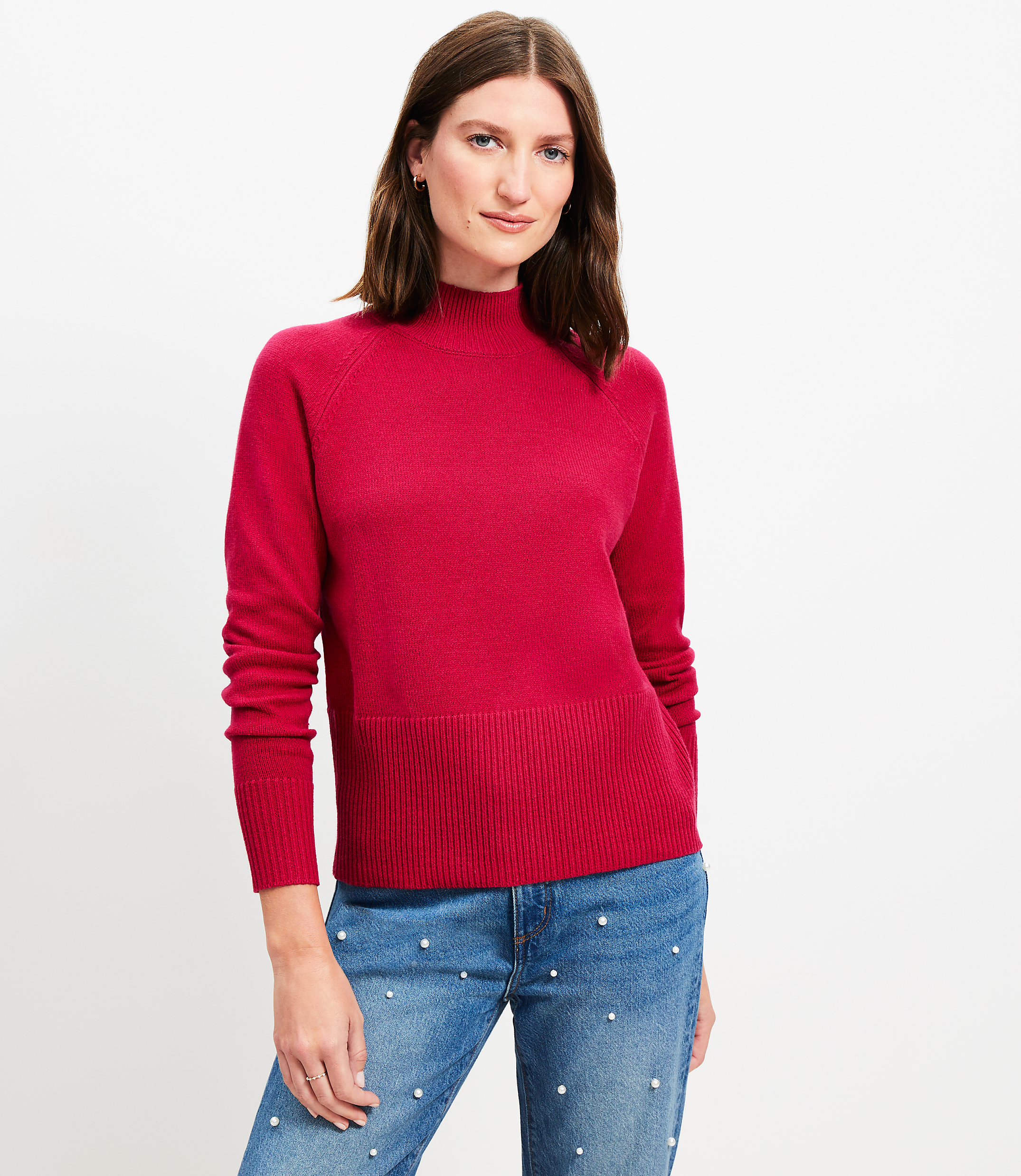 Ribtrim Mock Neck Sweater