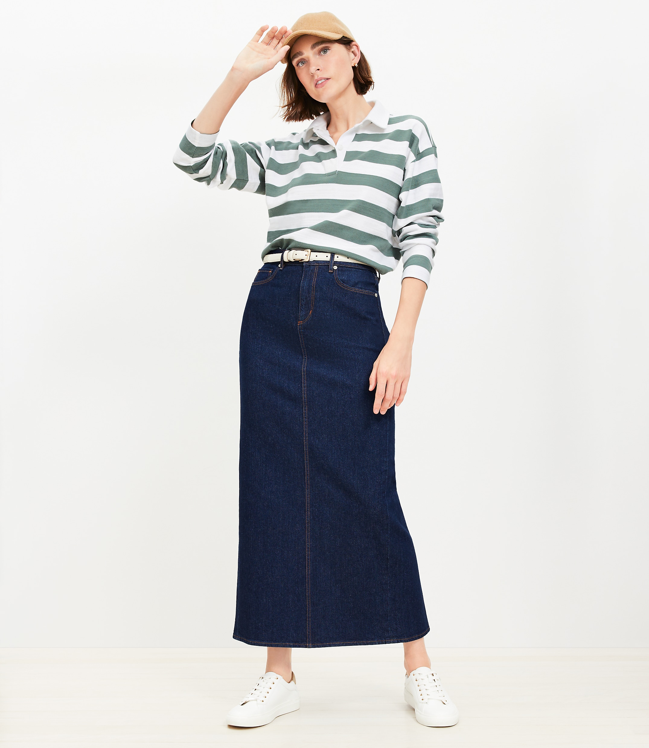 Petite Denim Maxi Skirt in Rinse Wash