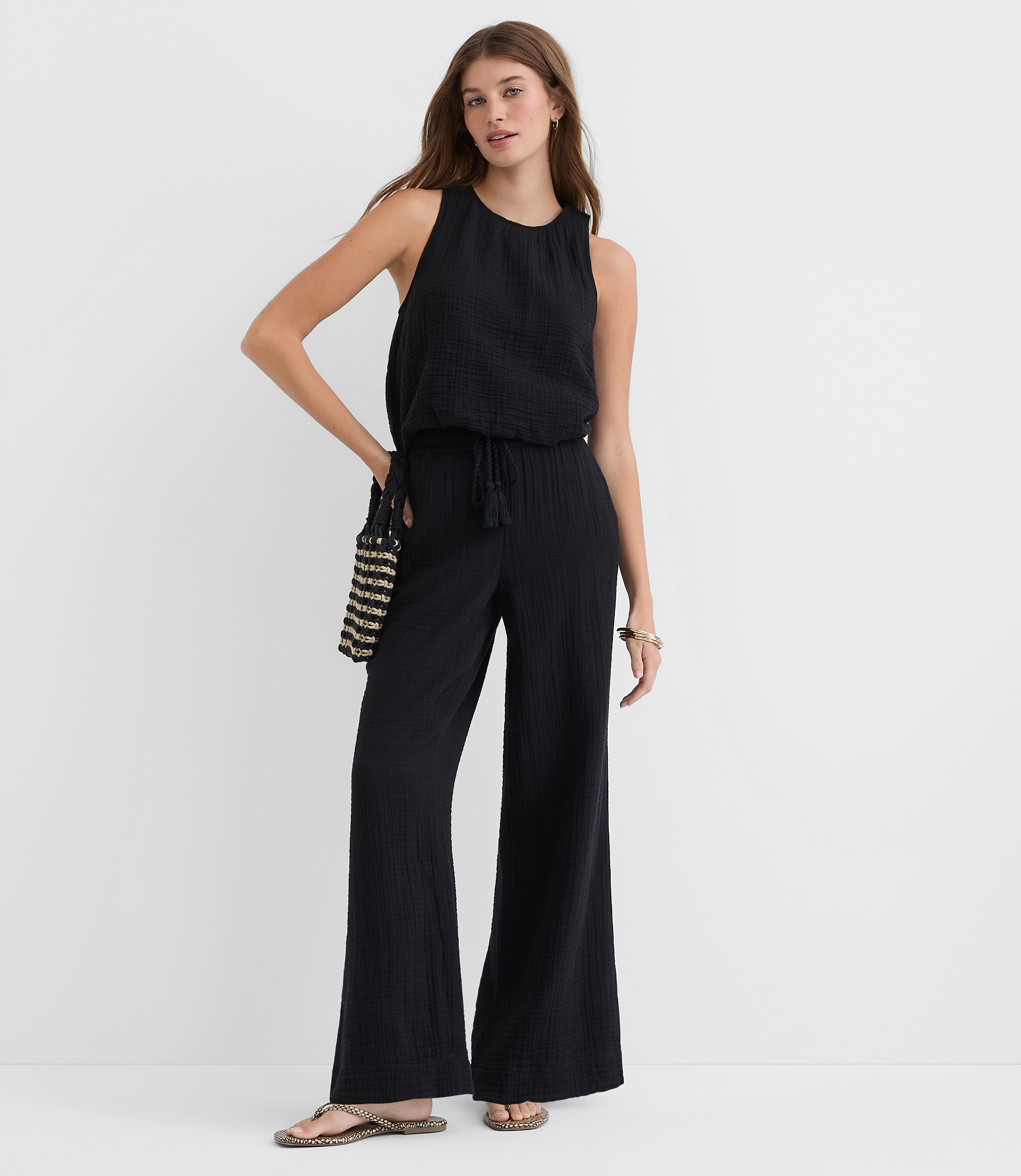 Petite LOFT Beach Triple Cloth Wide Leg Pants