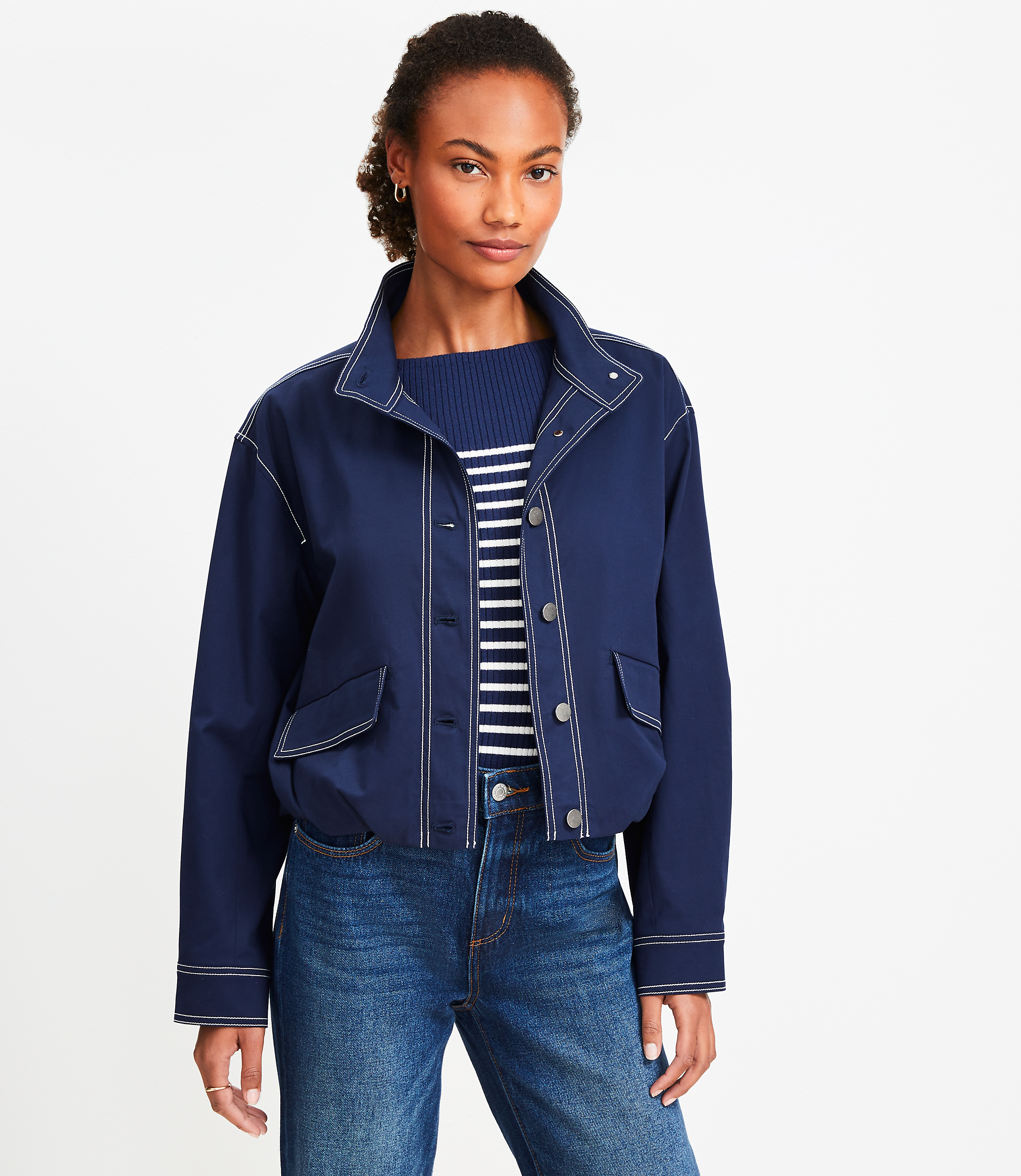 Petite Topstitched Bubble Hem Jacket