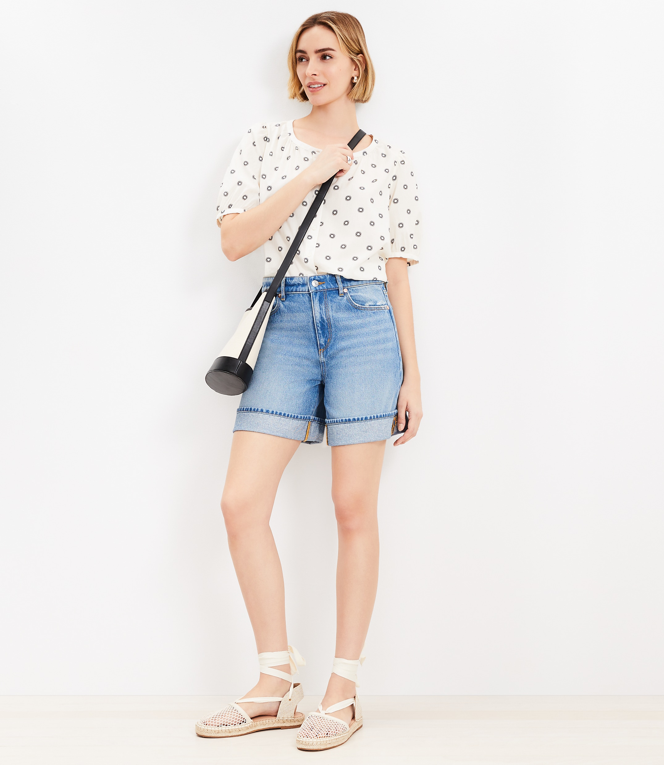 A-Line High Rise Denim Shorts in Vintage Light Indigo Wash