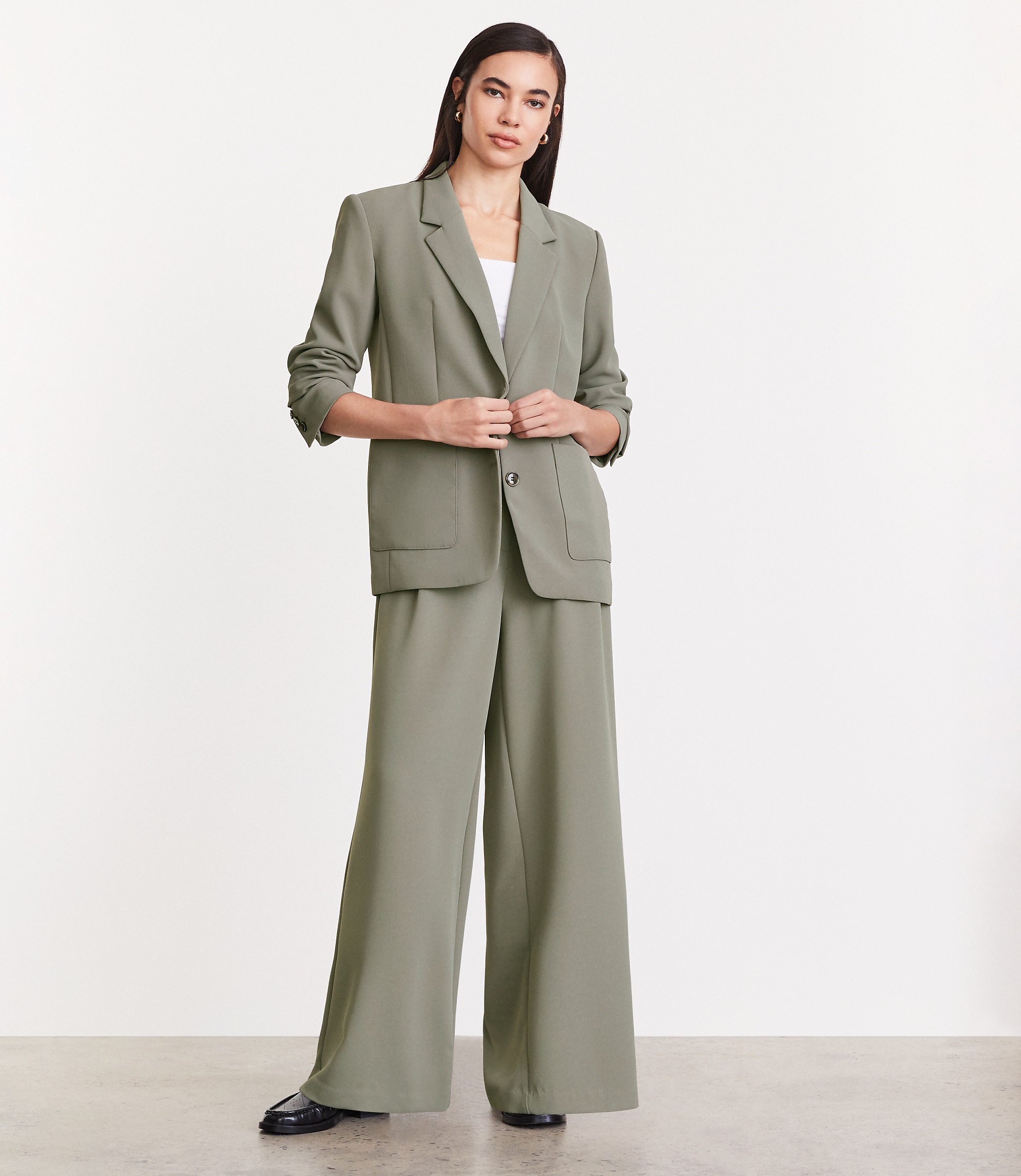 Petite LOFT Versa Crepe Drape Oversized Blazer